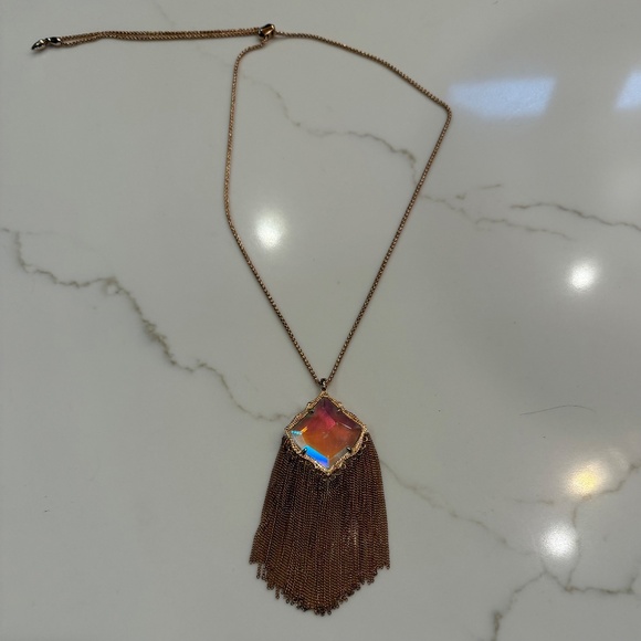 NWOT Kendra Scott Kingston Pendant Crystal Rose Gold Fringe Necklace Adjustable - Picture 3 of 5